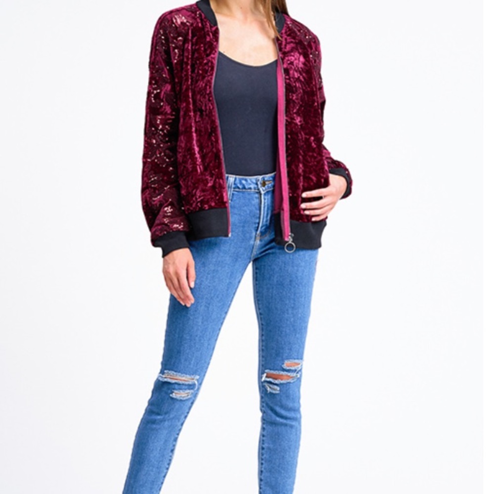 Velvet Jacket with Floral Sequin Design